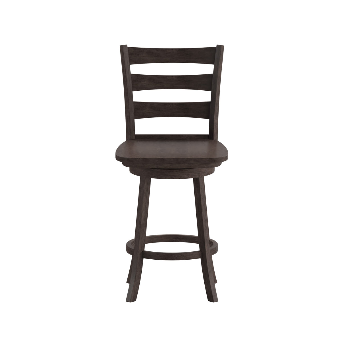 Gray Wash Walnut |#| Commercial Gray Wash Walnut Wood Ladderback Swivel Counter Stool with Footrest