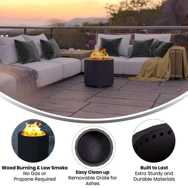 Black |#| Commercial Grade 19.5inch Outdoor Smokeless Wood Burning Fire Pit - Black