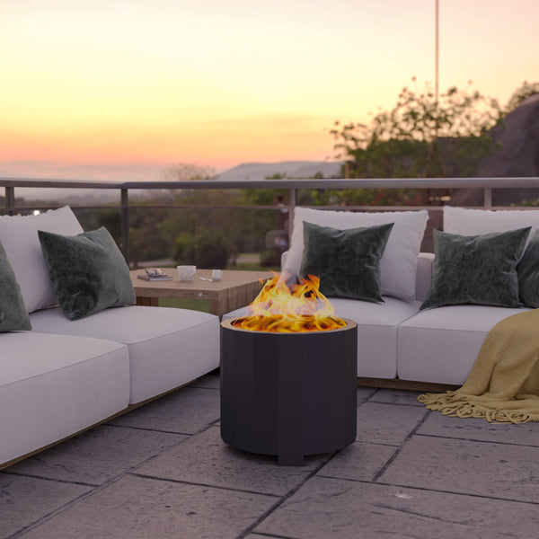 Black |#| Commercial Grade 19.5inch Outdoor Smokeless Wood Burning Fire Pit - Black