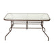 Clear Top/Bronze Frame |#| 31.5" x 55" Rectangular Tempered Glass Metal Table with Umbrella Hole - Bronze