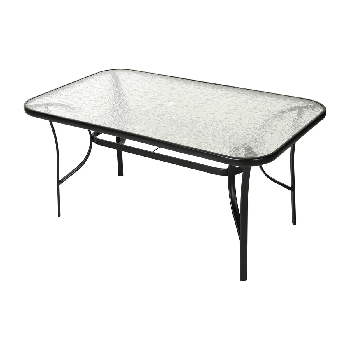 Clear Top/Black Frame |#| Commercial 35x59 Tempered Glass and Steel Patio Table with Umbrella Hole-Black