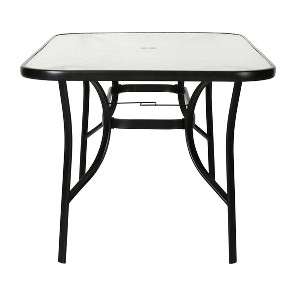 Clear Top/Black Frame |#| Commercial 35x59 Tempered Glass and Steel Patio Table with Umbrella Hole-Black