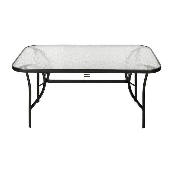 Clear Top/Black Frame |#| Commercial 35x59 Tempered Glass and Steel Patio Table with Umbrella Hole-Black