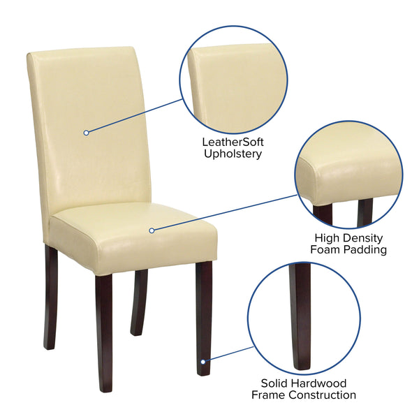 Ivory |#| Ivory LeatherSoft Panel Back Parsons Chair w/ Solid Hardwood Frame Construction