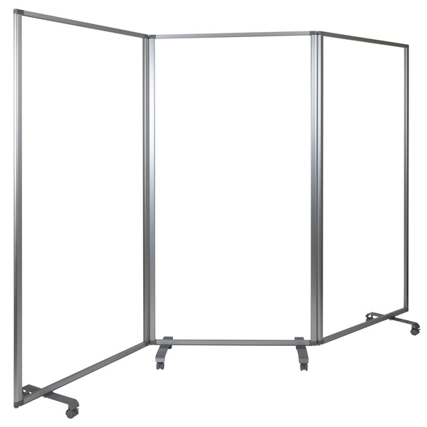 36"L x 72"H |#| Transparent Acrylic Mobile Partition with Lockable Casters, 72"H x 36"L