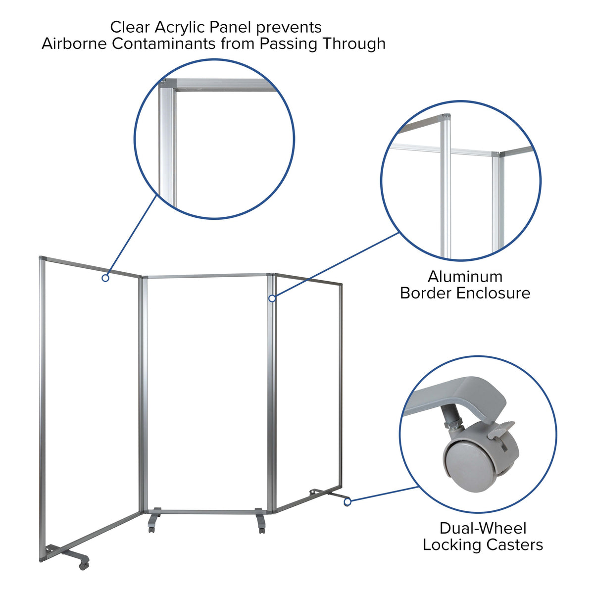 36"L x 72"H |#| Transparent Acrylic Mobile Partition with Lockable Casters, 72"H x 36"L