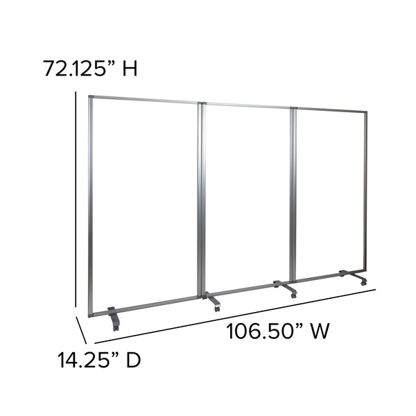 36"L x 72"H |#| Transparent Acrylic Mobile Partition with Lockable Casters, 72"H x 36"L