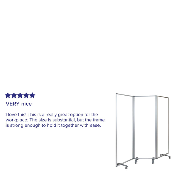 24"L x 72"H |#| Transparent Acrylic Mobile Partition with Lockable Casters, 72"H x 24"L