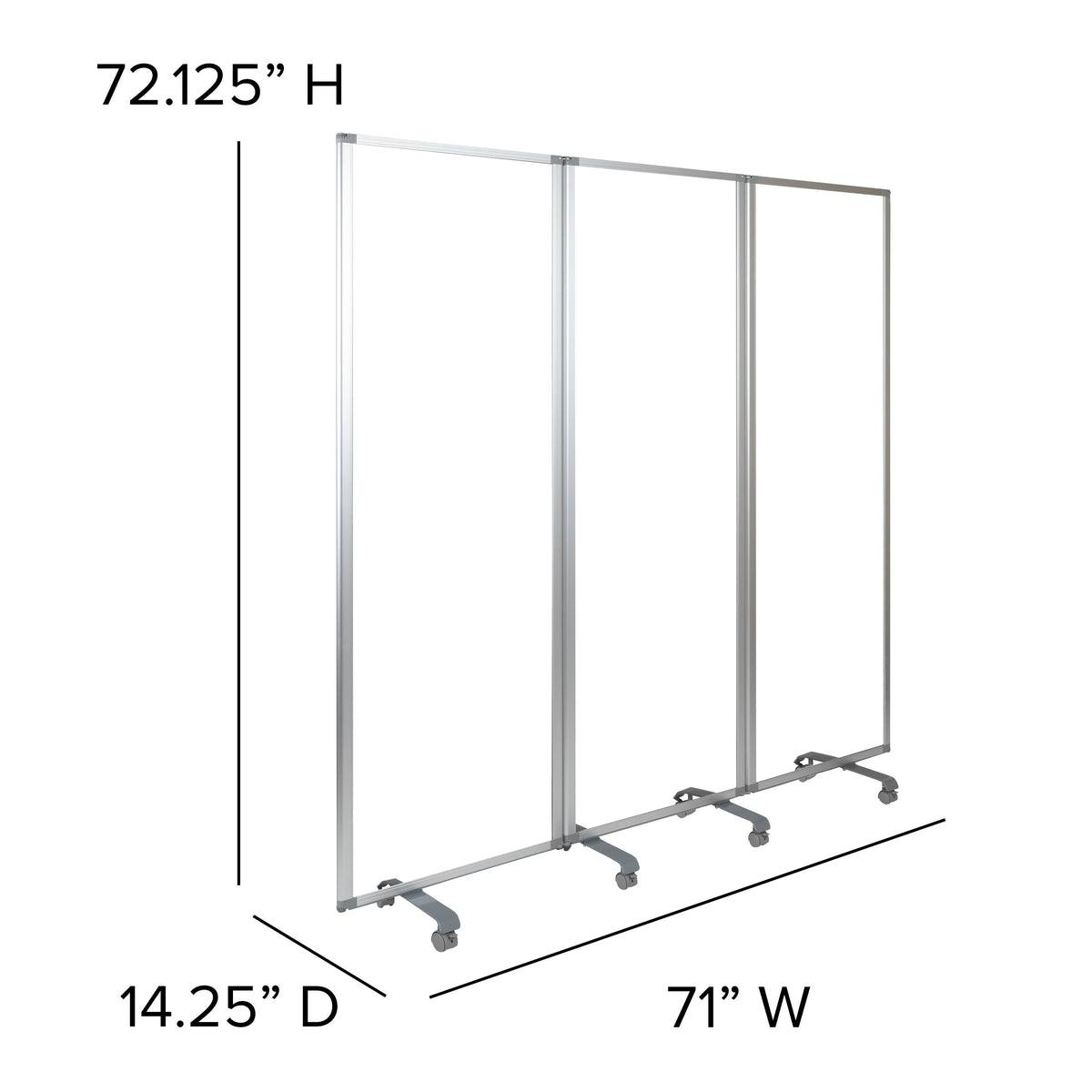 24"L x 72"H |#| Transparent Acrylic Mobile Partition with Lockable Casters, 72"H x 24"L