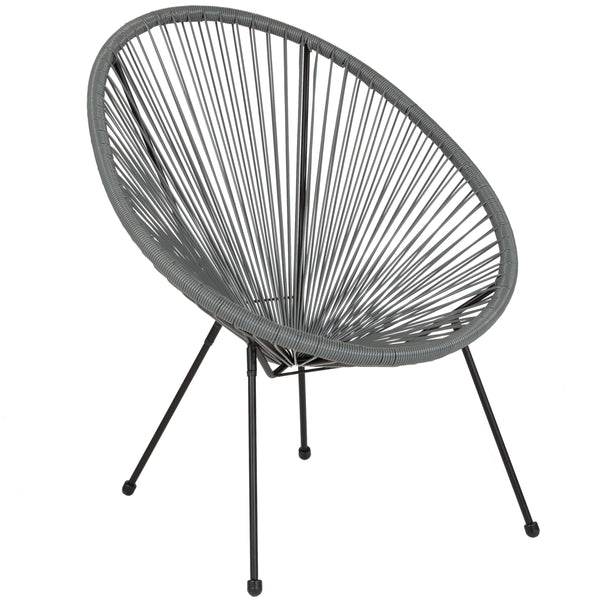 Grey |#| Grey Papasan Oval Woven Basket Bungee Lounge Chair - Indoor/Outdoor Furniture