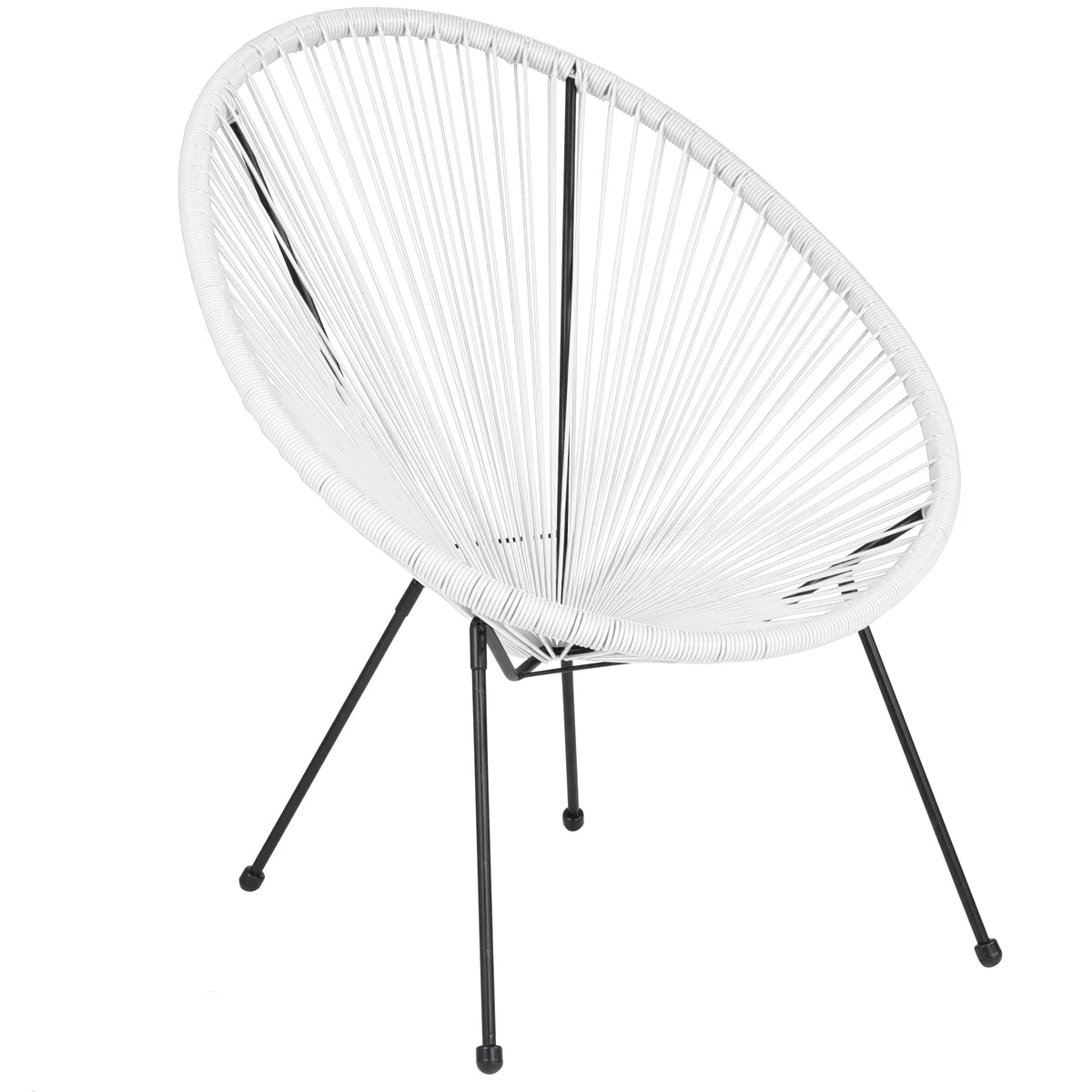 White |#| White Papasan Oval Woven Basket Bungee Lounge Chair - Indoor/Outdoor Furniture