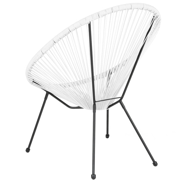 White |#| White Papasan Oval Woven Basket Bungee Lounge Chair - Indoor/Outdoor Furniture