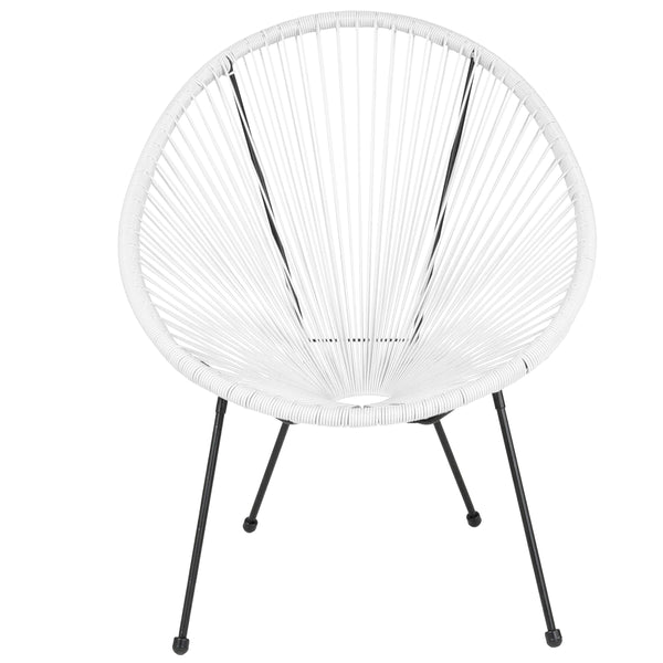 White |#| White Papasan Oval Woven Basket Bungee Lounge Chair - Indoor/Outdoor Furniture