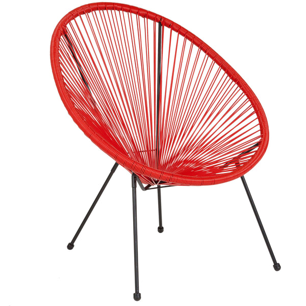 Red |#| Red Papasan Oval Woven Basket Bungee Lounge Chair - Indoor/Outdoor Furniture