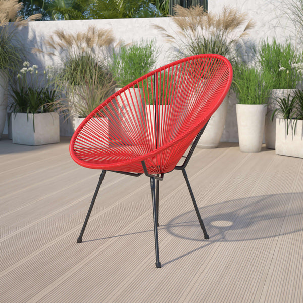 Red |#| Red Papasan Oval Woven Basket Bungee Lounge Chair - Indoor/Outdoor Furniture