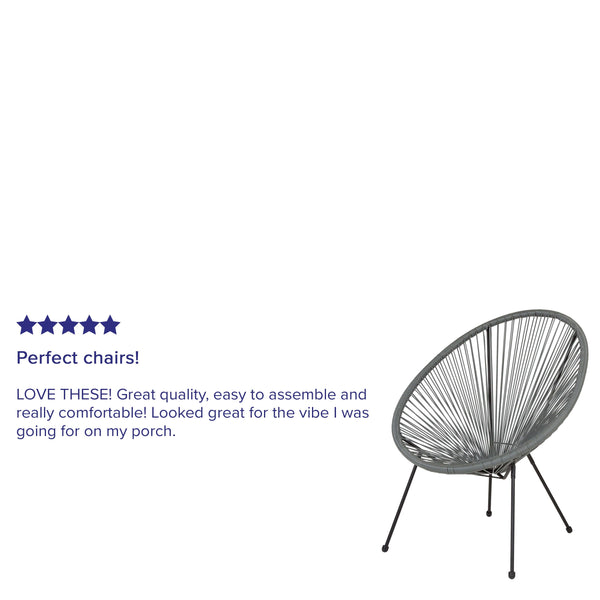 Grey |#| Grey Papasan Oval Woven Basket Bungee Lounge Chair - Indoor/Outdoor Furniture