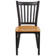 Natural Wood Seat/Black Metal Frame |#| Black Vertical Back Metal Restaurant Chair - Natural Wood Seat