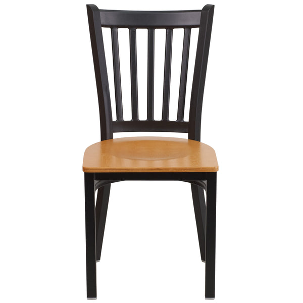 Natural Wood Seat/Black Metal Frame |#| Black Vertical Back Metal Restaurant Chair - Natural Wood Seat