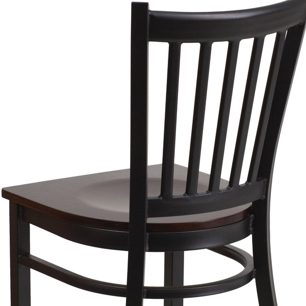 Walnut Wood Seat/Black Metal Frame |#| Black Vertical Back Metal Restaurant Chair - Walnut Wood Seat