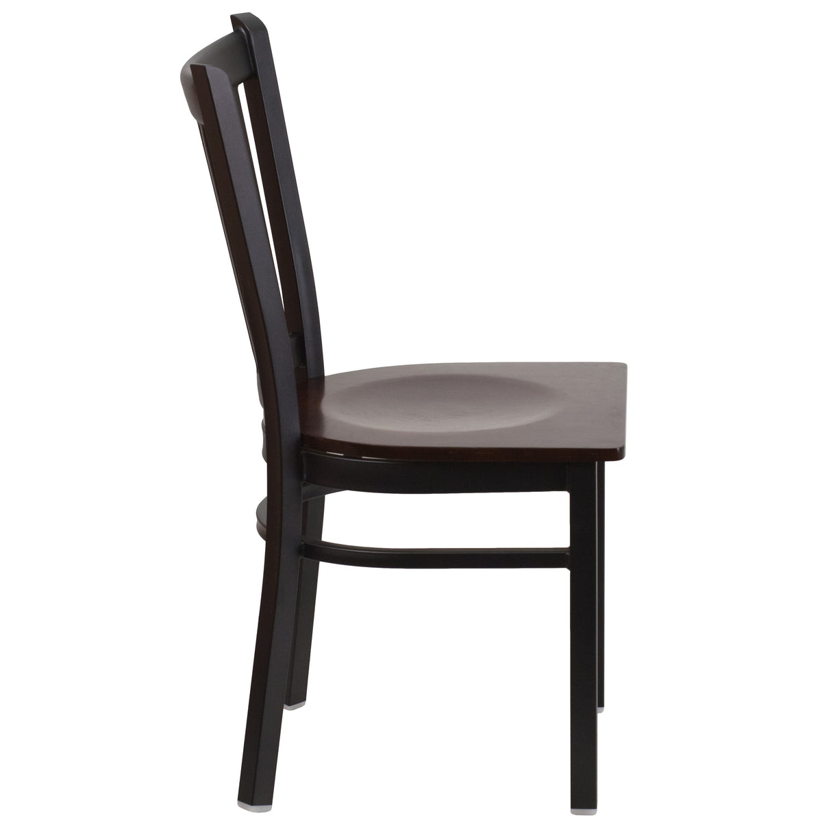 Walnut Wood Seat/Black Metal Frame |#| Black Vertical Back Metal Restaurant Chair - Walnut Wood Seat