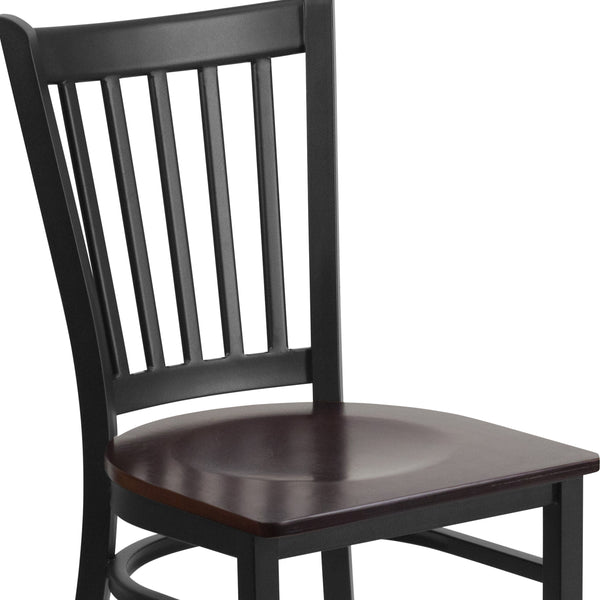 Walnut Wood Seat/Black Metal Frame |#| Black Vertical Back Metal Restaurant Chair - Walnut Wood Seat