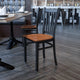 Cherry Wood Seat/Black Metal Frame |#| Black Vertical Back Metal Restaurant Chair - Cherry Wood Seat