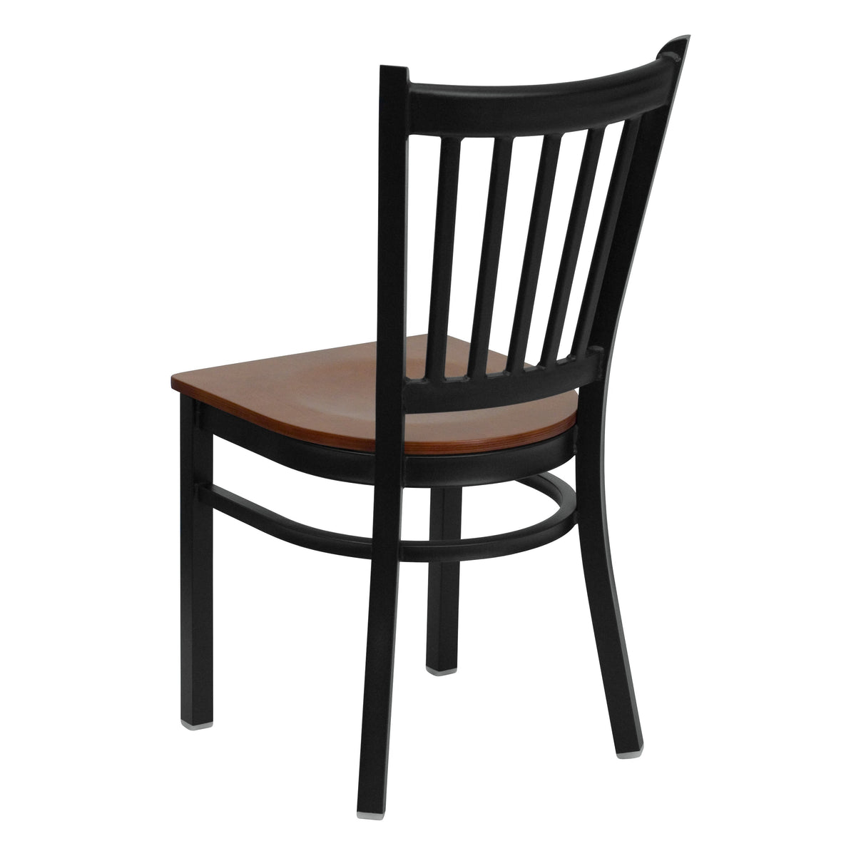 Cherry Wood Seat/Black Metal Frame |#| Black Vertical Back Metal Restaurant Chair - Cherry Wood Seat