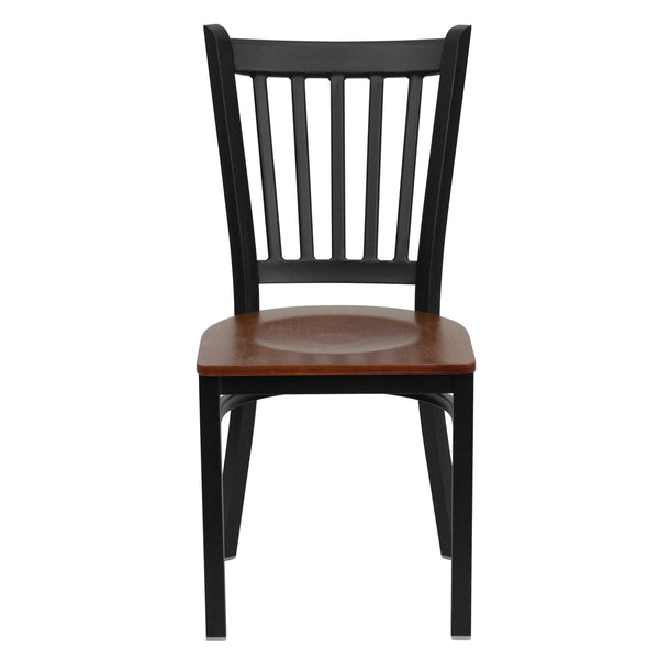 Cherry Wood Seat/Black Metal Frame |#| Black Vertical Back Metal Restaurant Chair - Cherry Wood Seat