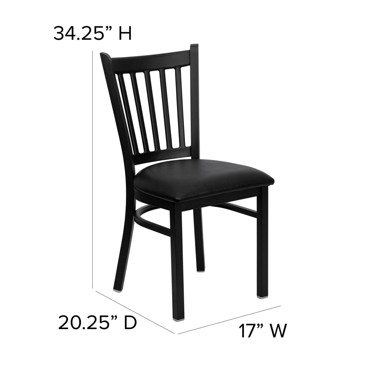 Black Vinyl Seat/Black Metal Frame |#| Black Vertical Back Metal Restaurant Chair - Black Vinyl Seat