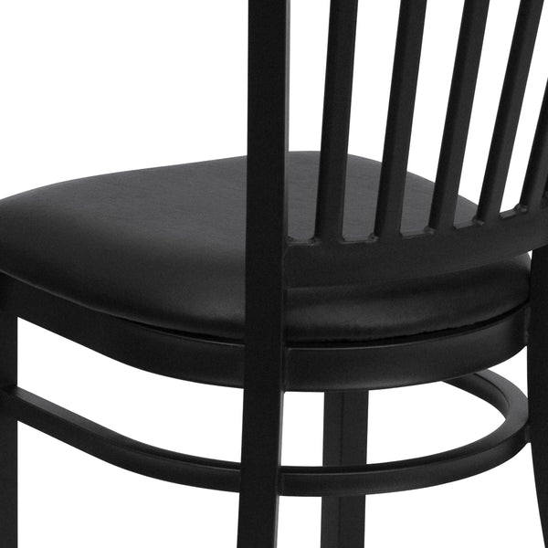 Black Vinyl Seat/Black Metal Frame |#| Black Vertical Back Metal Restaurant Chair - Black Vinyl Seat