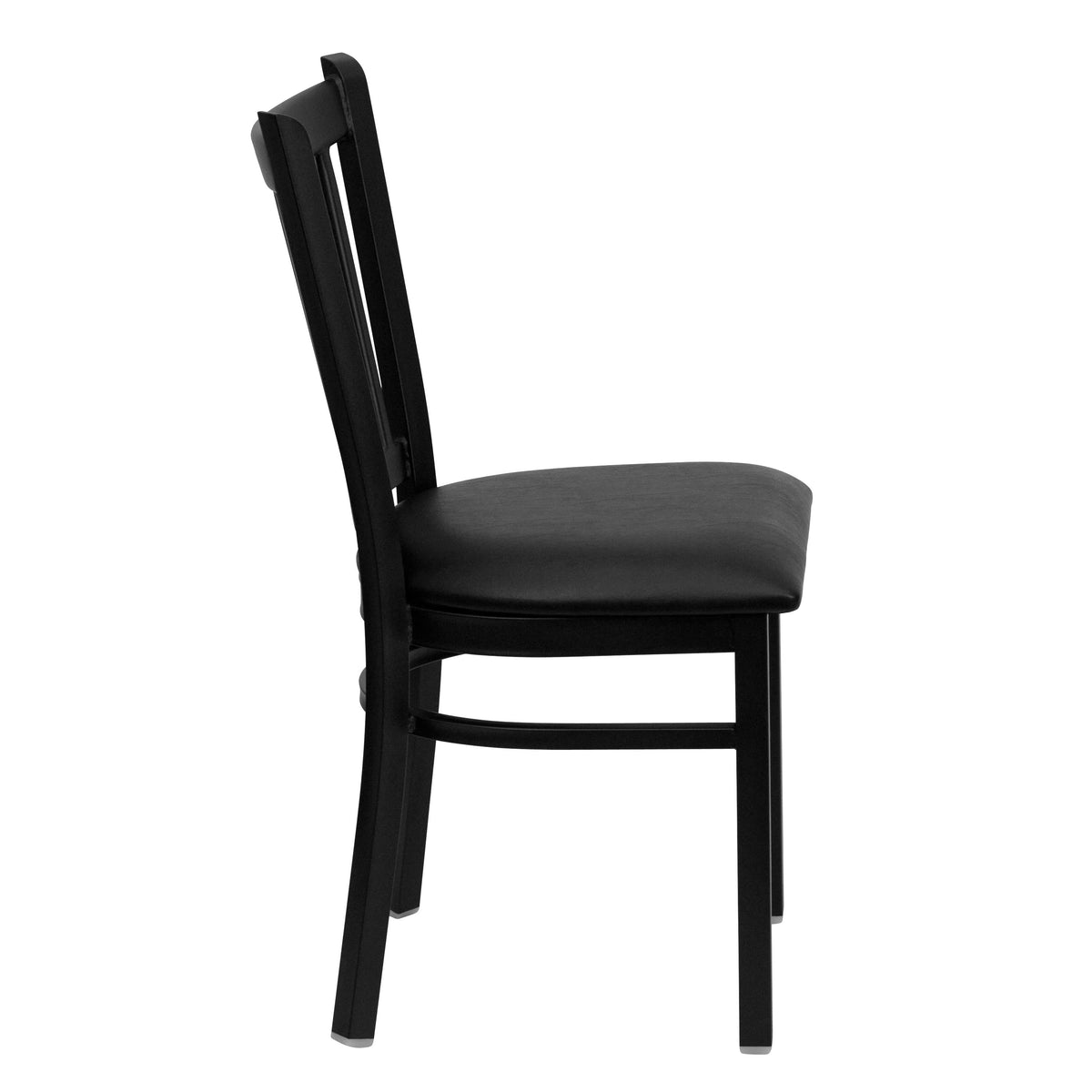 Black Vinyl Seat/Black Metal Frame |#| Black Vertical Back Metal Restaurant Chair - Black Vinyl Seat