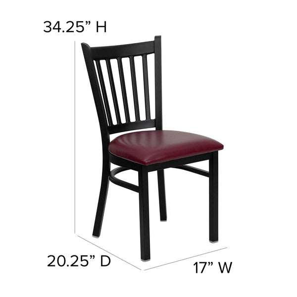 Burgundy Vinyl Seat/Black Metal Frame |#| Black Vertical Back Metal Restaurant Chair - Burgundy Vinyl Seat