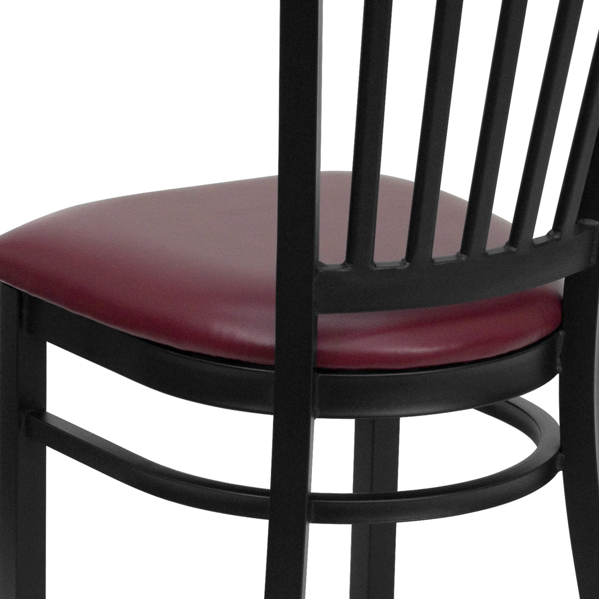 Burgundy Vinyl Seat/Black Metal Frame |#| Black Vertical Back Metal Restaurant Chair - Burgundy Vinyl Seat