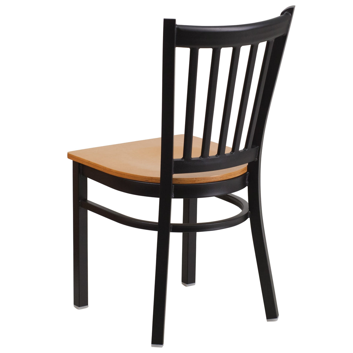 Natural Wood Seat/Black Metal Frame |#| Black Vertical Back Metal Restaurant Chair - Natural Wood Seat
