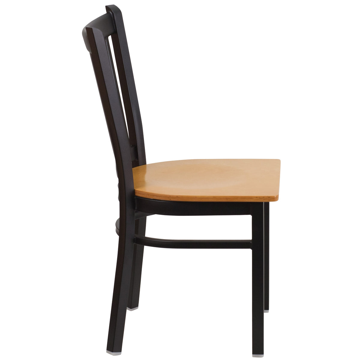 Natural Wood Seat/Black Metal Frame |#| Black Vertical Back Metal Restaurant Chair - Natural Wood Seat