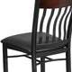 Walnut |#| Vertical Back Black Metal and Walnut Wood Restaurant Chair with Black Vinyl Seat