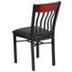 Mahogany |#| Vertical Back Black Metal & Mahogany Wood Restaurant Chair with Black Vinyl Seat