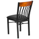 Cherry |#| Vertical Back Black Metal & Cherry Wood Restaurant Chair w/ Black Vinyl Seat