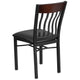 Walnut |#| Vertical Back Black Metal and Walnut Wood Restaurant Chair with Black Vinyl Seat