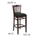 Black Vinyl Seat/Walnut Wood Frame |#| Vertical Slat Back Walnut Wood Restaurant Barstool - Black Vinyl Seat