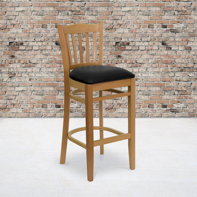 Vertical Slat Back Wooden Restaurant Barstool - View 2
