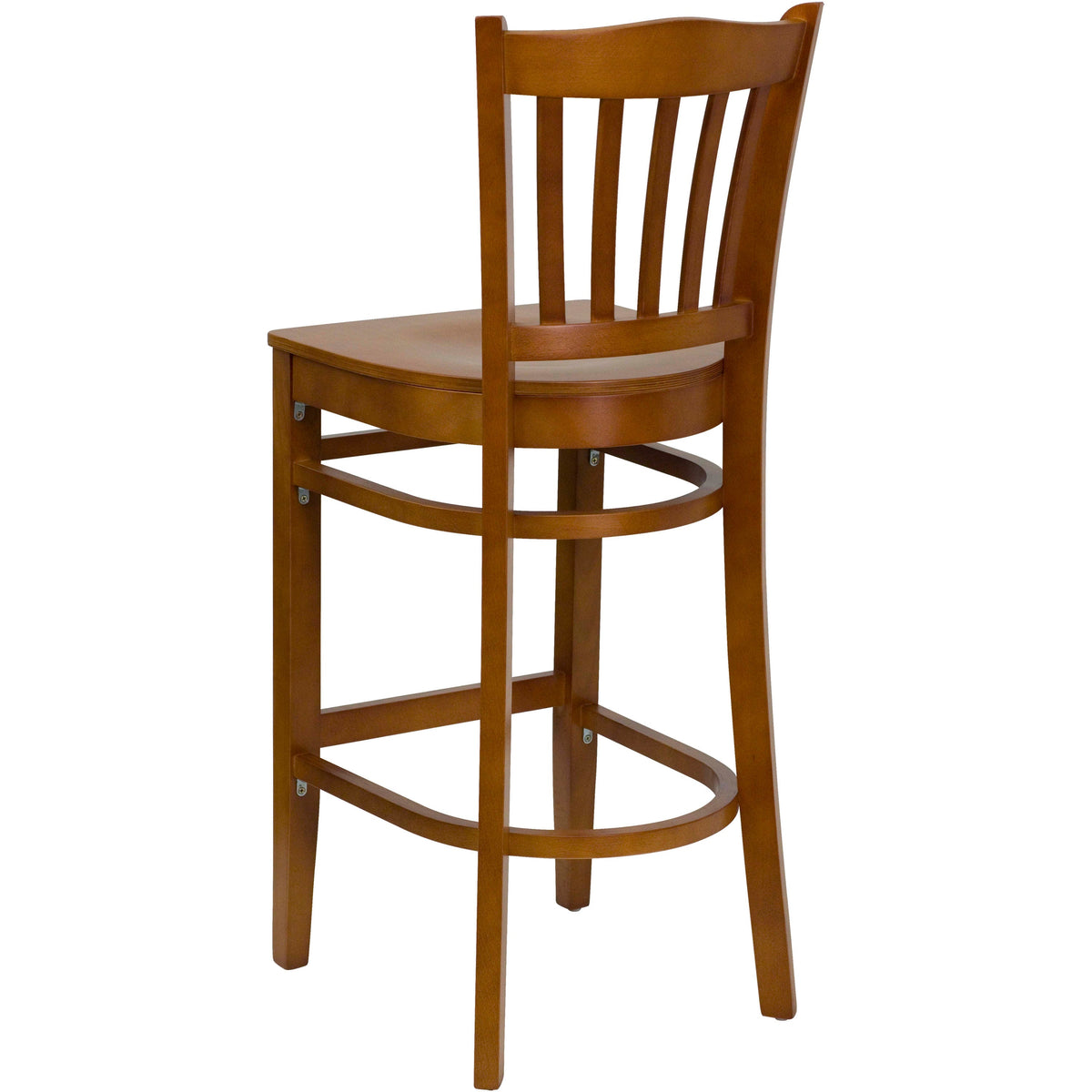 Cherry Wood Seat/Cherry Wood Frame |#| Vertical Slat Back Cherry Wood Restaurant Barstool with Footrest