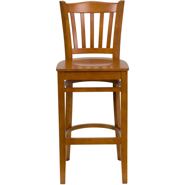 Cherry Wood Seat/Cherry Wood Frame |#| Vertical Slat Back Cherry Wood Restaurant Barstool with Footrest