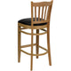 Black Vinyl Seat/Natural Wood Frame |#| Vertical Slat Back Natural Wood Restaurant Barstool - Black Vinyl Seat