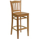 Natural Wood Seat/Natural Wood Frame |#| Vertical Slat Back Natural Wood Restaurant Barstool with Footrest