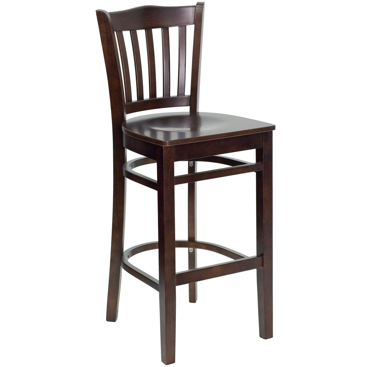 Walnut Wood Seat/Walnut Wood Frame |#| Vertical Slat Back Walnut Wood Restaurant Barstool with Footrest