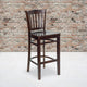Walnut Wood Seat/Walnut Wood Frame |#| Vertical Slat Back Walnut Wood Restaurant Barstool with Footrest