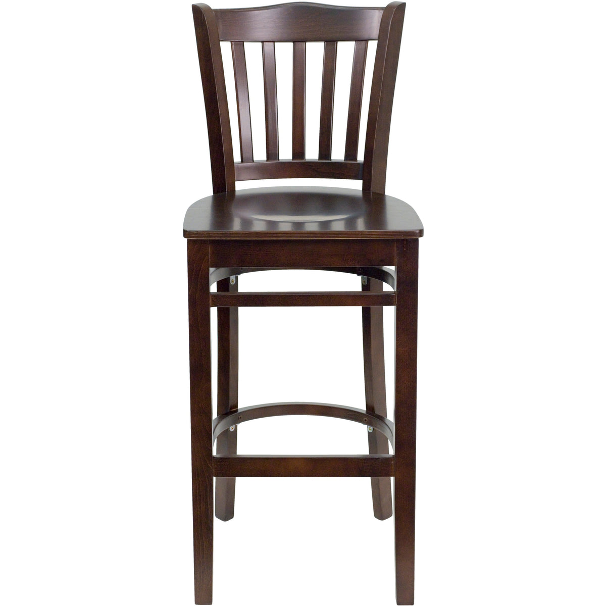 Walnut Wood Seat/Walnut Wood Frame |#| Vertical Slat Back Walnut Wood Restaurant Barstool with Footrest