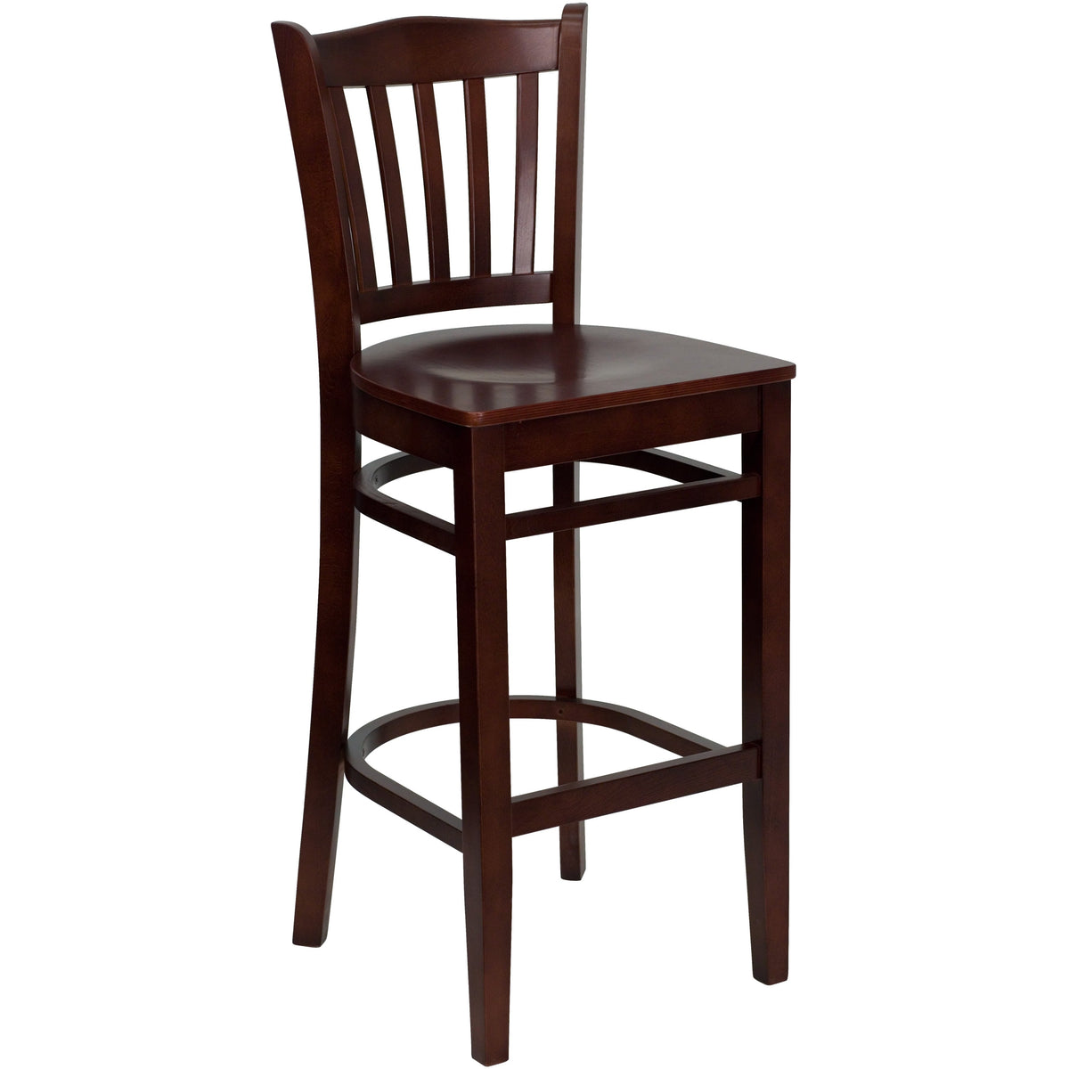 Mahogany Wood Seat/Mahogany Wood Frame |#| Vertical Slat Back Mahogany Wood Restaurant Barstool with Footrest