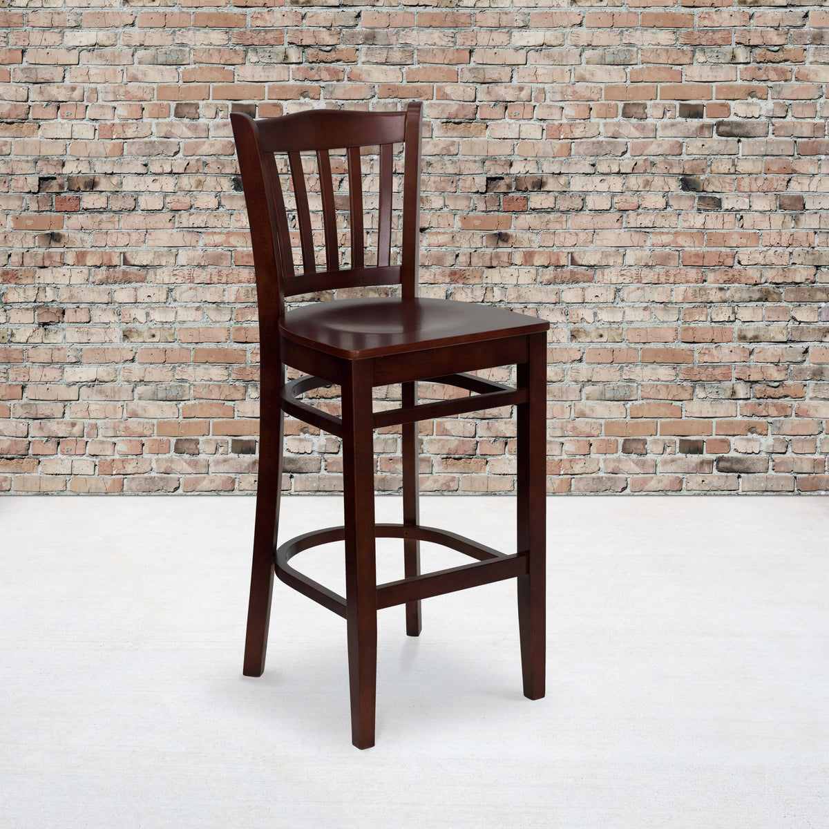 Mahogany Wood Seat/Mahogany Wood Frame |#| Vertical Slat Back Mahogany Wood Restaurant Barstool with Footrest